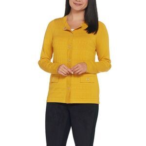 Dennis Basso Textured Snap Front Cardigan Sweater